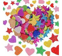 Colourful Glitter Stickers Foam, 300Pcs Star Heart-Shaped Stickers Self Adhesive, Glitter Foam Sticker Craft (Heart Shape and Pentagram)