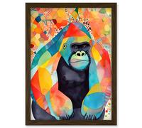 Colourful Gorilla Folk Art Watercolour Painting Artwork Framed Wall Art Print A4 Artery8 Brown One Size
