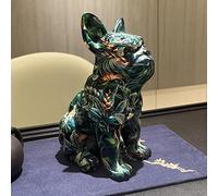 Colourful Graffiti Bulldog Sculptures, Art Standing French Statue Ornament, Home Decor Splatter Colorful Dog Figurine Resin Craft Ornament Lover Gift, Green Pattern
