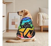 Colourful Grunge Graffiti Arrows Mesh T-Shirt For Large Pets | Breathable Mesh With A Pullover Design, Short Sleeves, And White Trim.