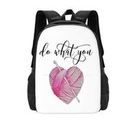 Colourful Hand Painted Watercolour "Do What You Love" Hooked Crochet Hook And Pink Ball Of Heart Yarn Schoolbag