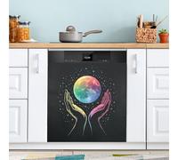 Colourful Hands Hold The Earth Dishwasher Magnet Cover for Door Front, Large Metal Decorative Kitchen Dishwasher Panel Decal Refrigerator Magnetic Decor Sticker 58 x 66 CM