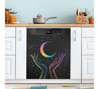Colourful Hands Hold The Moon Dishwasher Magnet Cover for Door Front, Large Metal Decorative Kitchen Dishwasher Panel Decal Refrigerator Magnetic Decor Sticker 58 x 66 CM