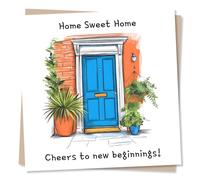 Colourful Happy New Home Card For a Loved one - Home, Homes - Cheers To New Beginnings - Door, Plants - New House - For a Friend, Bestie, Special Someone, Partner, Relative, Girlfriend, Boyfriend