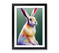 Colourful Hare No.1 Framed Print | A2 Black Framed Wall Art | Ready to Hang | Modern Animal Picture | Living Room Bedroom Lounge Office