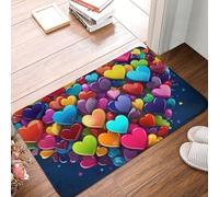Colourful Heart Door Mat Indoor Outdoor Entrance Doormat Non-Slip Absorbent Welcome Mat Soft Washable Door Rug Floor Mats Door Carpet for Bedroom Bathroom Kitchen Decor 16x24in
