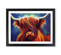 Colourful Highland Cow Vol.2 H1022 BLK Framed Print for Living Room Bedroom Home Office Décor, Wall Art Picture Ready to Hang, Black A4 Frame (34 x 25 cm)