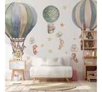 Colourful Hot Air Balloon Wall Sticker Decals Peel & Stick Nursery Kids Bedroom Animals - Belle Impression