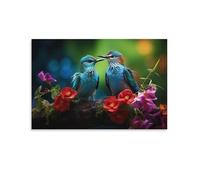 Colourful Hummingbird Canvas Wall Art, Funny Nature Bird Tree Branch Flower Painting Print on Textured Canvas, Wall Poster Artwork for Living Room Bedroom Office Decor Unframe 16x24inch(40x60cm)