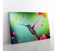 Colourful Hummingbird Vol.1 Canvas Wall Art Print Ready to Hang, Framed Picture for Living Room Bedroom Home Office Décor, 50x35 cm (20x14 Inch)