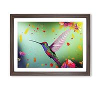 Colourful Hummingbird Vol.1 H1022 Framed Print for Living Room Bedroom Home Office Décor, Wall Art Picture Ready to Hang, Walnut A2 Frame (64 x 46 cm)