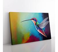 Colourful Hummingbird Vol.2 Canvas Wall Art Print Ready to Hang, Framed Picture for Living Room Bedroom Home Office Décor, 76x50 cm (30x20 Inch)