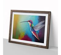 Colourful Hummingbird Vol.2 H1022 Framed Print for Living Room Bedroom Home Office Décor, Wall Art Picture Ready to Hang, Walnut A2 Frame (64 x 46 cm)