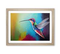 Colourful Hummingbird Vol.2 H1022 Framed Print for Living Room Bedroom Home Office Décor, Wall Art Picture Ready to Hang, Oak A2 Frame (64 x 46 cm)