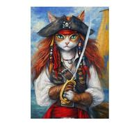 Colourful Jigsaw Puzzle for Adults, Cat Pirate Captain Illustration, 300 PCS