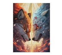 Colourful Jigsaw Puzzle for Adults, Fire Vs Ice Dual Wolf Spirits, 500 PCS | New Year puzzle activity: home hobby for puzzle fans over several sessions.