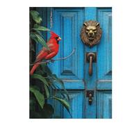 Colourful Jigsaw Puzzle for Adults, Red Cardinal Bird And Lion Knocker on Door, 500 PCS