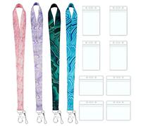 Colourful Lanyard with Card Case Set, 4 Pieces Lanyard Long with 8 Pieces ID Card Holder Hard Plastic Neck Strap with Hard Plastic ID Card Holder for ID Card, School, Office