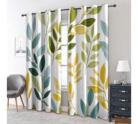 Colourful Leaf Curtains Blackout, 66x72 Inch 2 Panels - Botanical Leaves Pattern Black Out Curtains, Home Decor, 72 Drop Eyelet Window Drapes for Bedroom, Living Room DS51