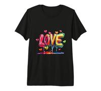 Colourful Lettering Love Surrounded by Hearts Premium T-Shirt