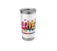 Colourful Lettering Love Surrounded by Hearts Stainless Steel Insulated Tumbler