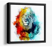 Colourful Lion Sketch Canvas Floater Frame Square Print Picture Art - Black Frame 20 inch wide x 20 inch high
