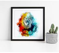 Colourful Lion Sketch Stunning Framed Wall Art Picture Print Square - 35cm wide x 35cm high - Black Frame