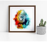 Colourful Lion Sketch Stunning Framed Wall Art Picture Print Square - 45cm wide x 45cm high - Walnut Frame