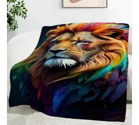 Colourful Lions Blanket Baby Size, Animals, Ultra-soft Warm Puffy Flannel Throws Blankets, Versatile Throw Blanket 30"x40" for Bedroom Couch Bed Sofa Bedding (76x101cm)