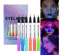 Colourful Liquid Eyeliner - Glitter Waterproof Eyeliner Pack of 6 - Long Lasting Highly Pigmented Shiny Gel Makeup Pen for Live Performances Parties Dance Night and Everyday Use