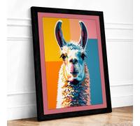 Colourful Llama Pop Art Modern Framed Wall Art Print A3 (42×29.7cm) Black, Wall Decor for Living Room, Bedroom, Office & Home, Ready to Hang, Art Gift