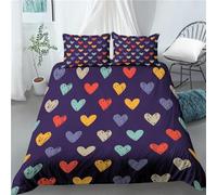Colourful Love Heart Pattern Duvet Cover 260X220,Hand Drawn Graffiti Style Heart Print Bedding Set,Purple Soft Microfiber Easy Care Quilt Cover with Zipper Closure Super King