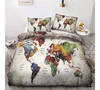 Colourful Map of the World King Size Bedding Sets, Luxury Soft Microfiber Bedding Set for Kids Teens Adult, 1 Quilt Cover 230x220 cm with Zipper and 2 Pillowcases 50x75 cm