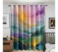Colourful Marble Curtains Blackout, 52x84 Inch 2 Panels - Sun Mountain Landscape Abstract Pattern Black Out Curtains, Home Decor, 84 Drop Eyelet Window Drapes for Bedroom, Living Room DI212
