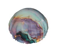 Colourful Marble Printed Double Layer Lined Shower Cap,Shower Caps For Women Reusable