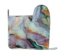 colourful marble Printed Silicone Oven Gloves and Pot Holder Set of 2 Pcs Heat Resistant Kitchen Right Silicone Gloves and Potholder for Cooking Baking Grilling