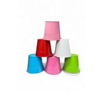 Colourful Metal Plant Pots - Set of 6 Garden Planters with Handles, Bright Garden Decor for Indoor & Outdoor Use, Small Flower Buckets for Herbs or Succulents 13cm x 10cm x 12cm