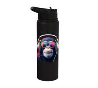 Colourful Monkey with Headphones & Glasses Musical Monkey Stainless Steel Insulated Water Bottle