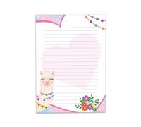 Colourful Motif Writing Paper A4 Writing Pad Lined for Girls Kids School Llama Alpaca Pink Heart (1 Pad A4 with 25 Sheets)