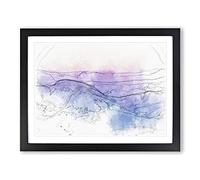 Colourful Mountains Sketch Modern Art Framed Print | A2 Black Framed Wall Art | Ready to Hang | Modern Landscape Picture | Living Room Bedroom Lounge Office