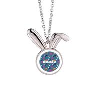 Colourful Music Notes Blue Rabbit Necklace Pendant Bunny Animal Jewelry Gift