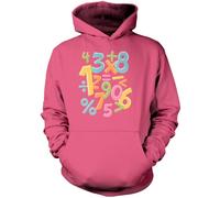 Colourful Number Day Maths Symbols - Kids Unisex Hoodie - Number Day 2025 School Maths Day Numeracy Day Mathematics Lover Teacher Student Class 7-8 Years Pink