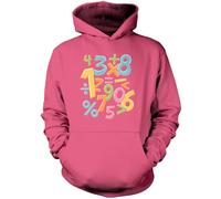 Colourful Number Day Maths Symbols - Kids Unisex Hoodie - Number Day 2026 School Maths Day Numeracy Day Mathematics Lover Teacher Student Class 9-11 Years Pink