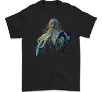 Colourful Octopus Ocean Life Scuba Diving Mens T-Shirt 100% Cotton Black 5XL