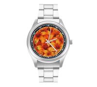 Colourful Orange Tiger Lily Floral Fashion Quartz Wrist Watch Stainless Steel Wristwatches with Arabic Numerals for Men Women