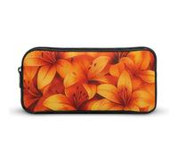 Colourful Orange Tiger Lily Floral Funny Pen Case Pencil High Capacity Pouch Stationery Bag Makeup Cosmetic Organizer For Men Women