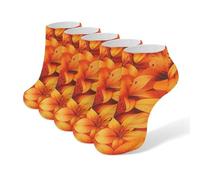 Colourful Orange Tiger Lily Floral Men's Ankle Low Socks 5 Pack Non Slip Flat Boat Breathable Athletic Socks for Women
