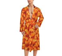 Colourful Orange Tiger Lily Floral Mens Bathrobe Long Bath Robe Warm Spa Robe Nightgown Soft with Waist Belt