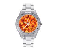 Colourful Orange Tiger Lily Floral Men's Business Watch Fashion Stainless Steel Wristwatches Custom Watches for Women