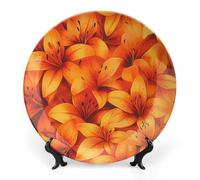 Colourful Orange Tiger Lily Floral Personalized Bone China Decorative Plate Ceramic Decorative Plates with Display Stand for Home Office Decor